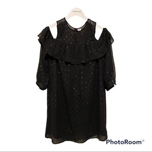 Old Navy Black Sparkle Cold Shoulder Empire Dress With Ruffles | NWOT | XS